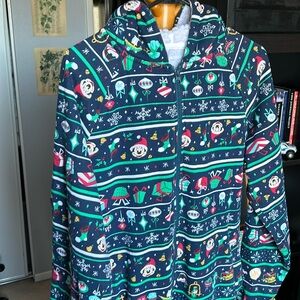 Medium onesie pajama with holiday design and Mickey ear in the hoodie
